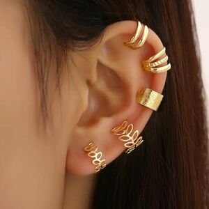 Gold Tone Filigree Adjustable Ear Cuffs / Ear Clips (Set of 5)